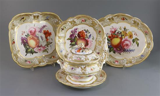 An extensive Coalport dessert service, c.1825, 45 pieces including covers